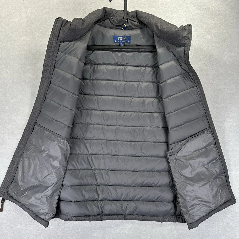 Polo Ralph Lauren Mens XL Gray Duck Down Full Zip Puffer Vest Pony Logo Pockets